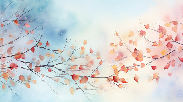 Watercolor Gradients in Soft Pastel Hues. Autumn Leaves Background