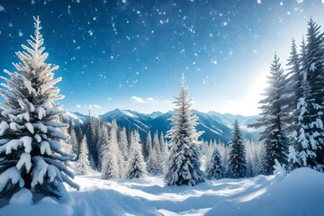 Fototapeta na wymiar winter wonderland -Christmas background with snowy fir trees in the mountains