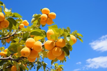 Vibrant apricot tree with luscious fruits against a backdrop of a serene and flourishing orchard