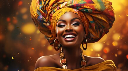 Naklejka premium Portrait d'une jolie jeune femme africaine, souriante sur fond jaune, orange