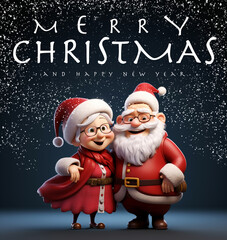 Funny Santa Claus with cute Mrs. Claus in Christmas wishing Merry Christmas and Happy new year