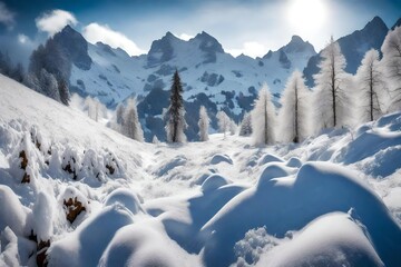 Fototapeta na wymiar Fresh fallen snow in the Bernese Alps near Lenk, Switzerland.