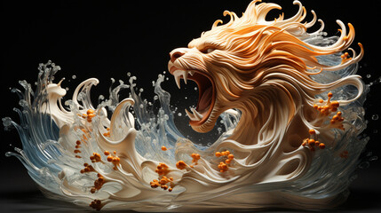 Fluid Ferocity: Illustrate a Lion's Fierce Presence Using Ferrofluid, a Symphony of Form and Fluid - obrazy, fototapety, plakaty