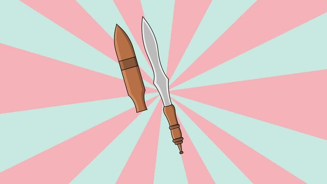 Dohong animation, a typical Indonesian Kalimantan weapon with a rotating background