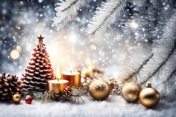 Fototapeta na wymiar Art Christmas holidays background with Christmas holidays ornament on white background