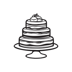cake with chocolate and cream. Cake doodle icon - pie, slice, bakery, sweets, easter, piece, fruits. Thin line art about dessert products. Editable Stroke. Vector illustration
