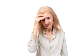 Tired faint senior adult old woman suffering from strong chronic headache migraine or memory loss Elderly grandmother get stressed dizzy fatigued Senior woman get pain in aching head She get stressed