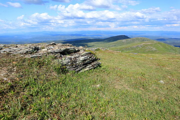 Great view from Ansätten mountain. Summer day in July 2023. Jämtland, Sweden.