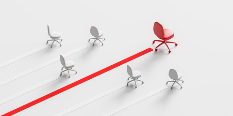 White and red office chairs, career ladder concept