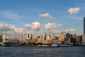 New York west side and panoramic view on skyscrapers with clouds
