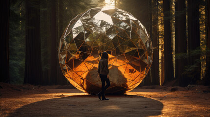Photograph of Roller Girl with Dodecahedral Mirror in Sequoia Smoky Disco