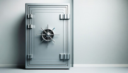 steel safe with a combination lock and blank wall. Generative AI