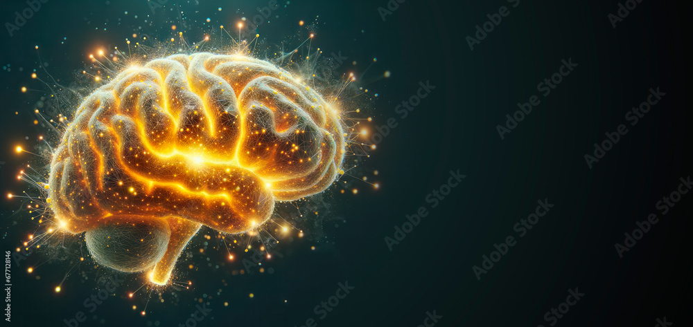 Aufkleber Digital illustration of a human brain in colour background with sparkle effect. Generative AI
