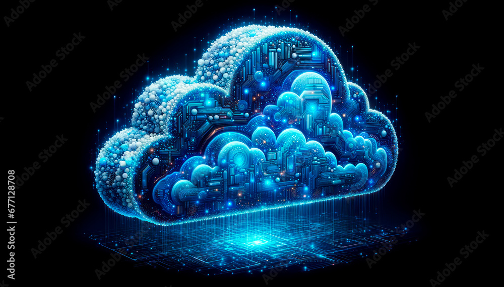 Poster cloud service computing technology concept on black background. generative ai