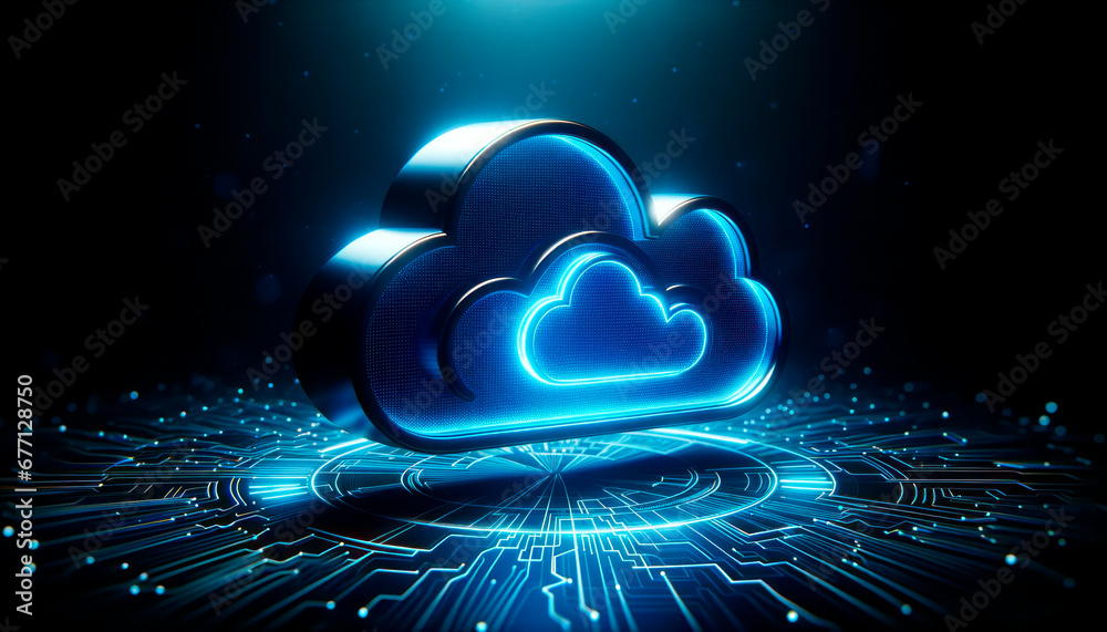 Aufkleber cloud computing concept with glowing blue cloud icon on dark background. generative ai