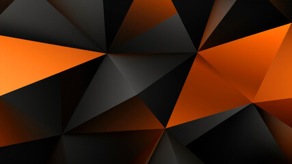 Abstract background of 3d triangles in black, orange and black colors