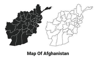 Vector Black map of Afghanistan country with borders of regions