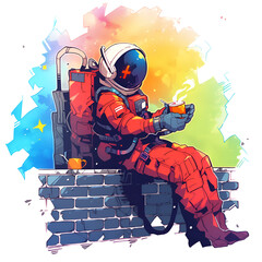 t-shirt design - astronaut having coffee