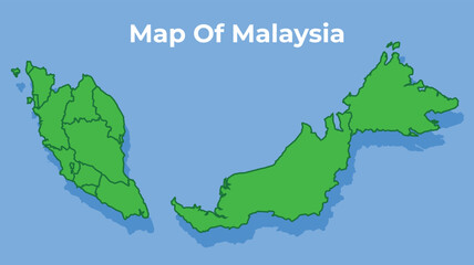 Detailed map of Malaysia country in green vector illustration