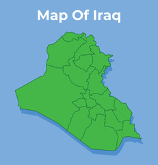 Detailed map of Iraq country in green vector illustration