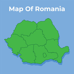 Detailed map of Romania country in green vector illustration