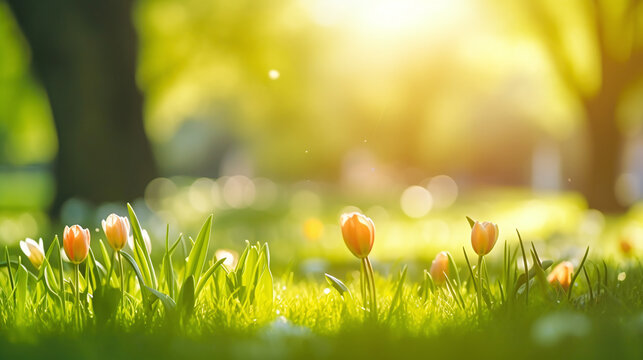 yellow tulips in a spirng meadow
