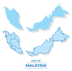 Vector Malaysia map set simple flat and outline style illustration