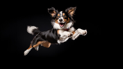 Dog jumping isolated on black background - obrazy, fototapety, plakaty