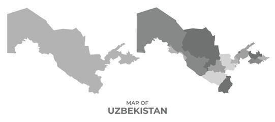 Greyscale vector map of Uzbekistan with regions and simple flat illustration