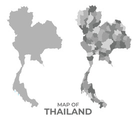 Fototapeta premium Greyscale vector map of thailand with regions and simple flat illustration
