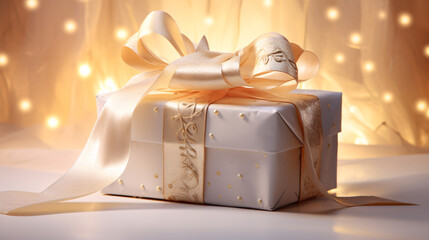 Beautifully wrapped christmas gift in pink and gold - obrazy, fototapety, plakaty