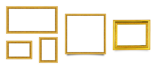 Collection of gold frame on white background.