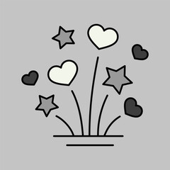 Fireworks explosion splash with stars and hearts