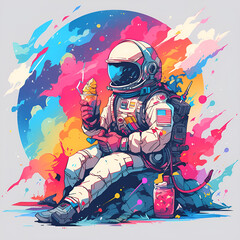 t-shirt design - astronaut having ice cream