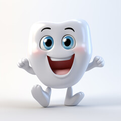 Cute cartoon tooth on white background, ai generated