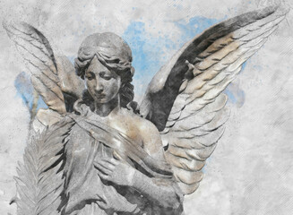 Illustration with angel with wings