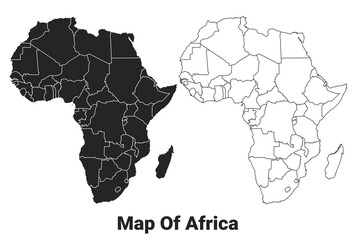 Vector Black map of africa country with borders of regions