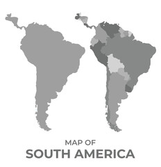 Fototapeta premium Greyscale vector map of south america with regions and simple flat illustration