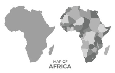 Greyscale vector map of africa with regions and simple flat illustration