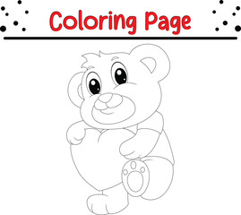 Cute Animal holding love heart coloring page for children. Vector illustration coloring book.