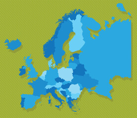 Europe map with regions blue political map green background vector illustration