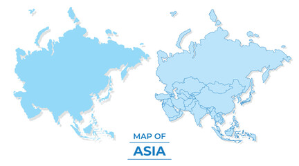 Vector asia map set simple flat and outline style illustration