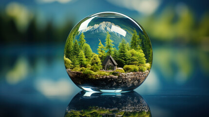 Crystal Ball Reflection of Mountain Landscape