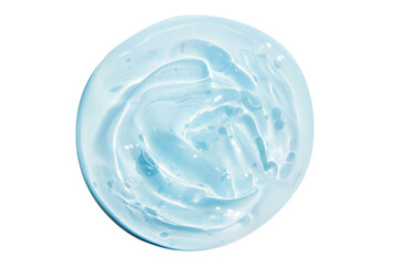 A smear of a beautiful transparent thick blue gel, on an empty background.