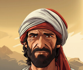 Hand drawn cartoon illustration of middle eastern arab man
