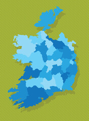 Ireland map with regions blue political map green background vector illustration