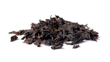 Heap of  black tea isolated on white background