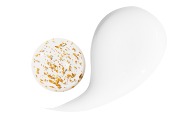 Transparent serum, serum, gel with splashes of 24 carat gold. and white cream. composition isolated.