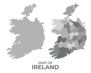 Greyscale vector map of Ireland with regions and simple flat illustration