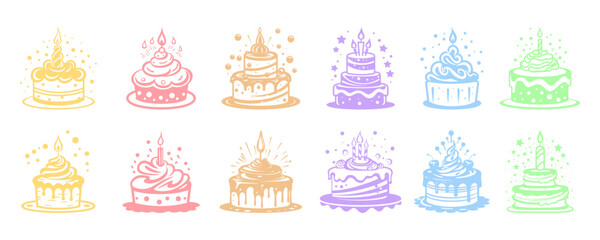 Birthday cake party element set vector design. 2d Birthday cake collection with colorful and yummy flavor. Vector illustration concept